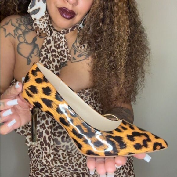 New Leopard & Gold Patent Leather Heels Size 41 (9-9.5) - Picture 3 of 9